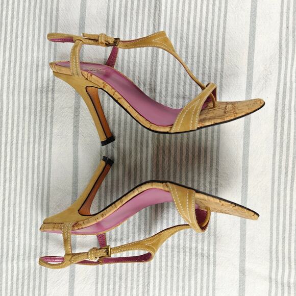 Charles David Vintage Beige Leather Cork Heels Women’s 7.5B Made in Spain - Picture 3 of 11